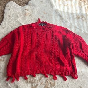 Bright red fringe Sweater